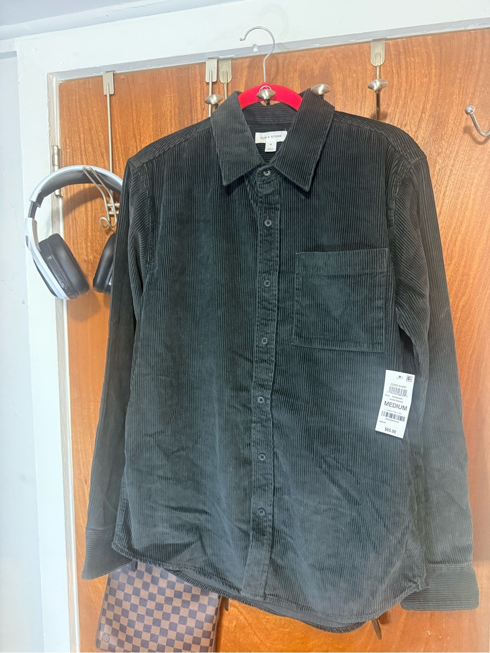 Sun + Stone Black Corduroy Button-Down Shirt